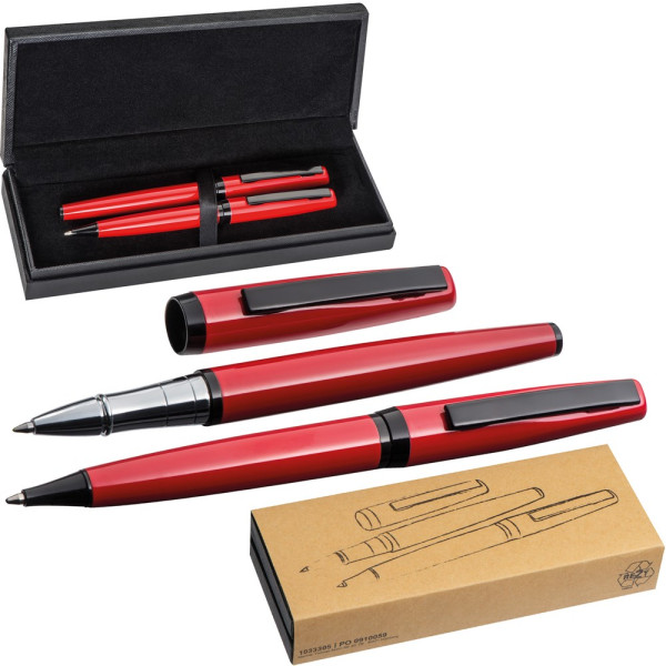 Metalen pennenset in rood-zwart