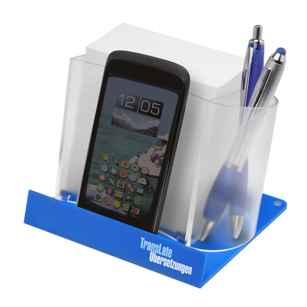 Smartphone of tablethouder met memobox