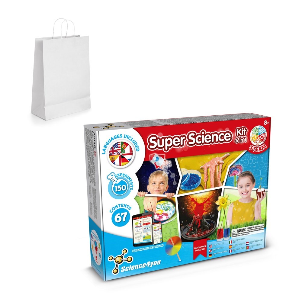 6 in 1 Super Science Kit II. Educatief spel geleverd met een kraftpapieren cadeauzakje (100 g/m²)