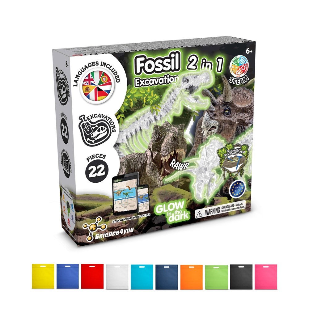 2 in 1 Fossil Excavation Kit IV. Educatief spel geleverd met een non-woven cadeauzakje (80 g/m²)