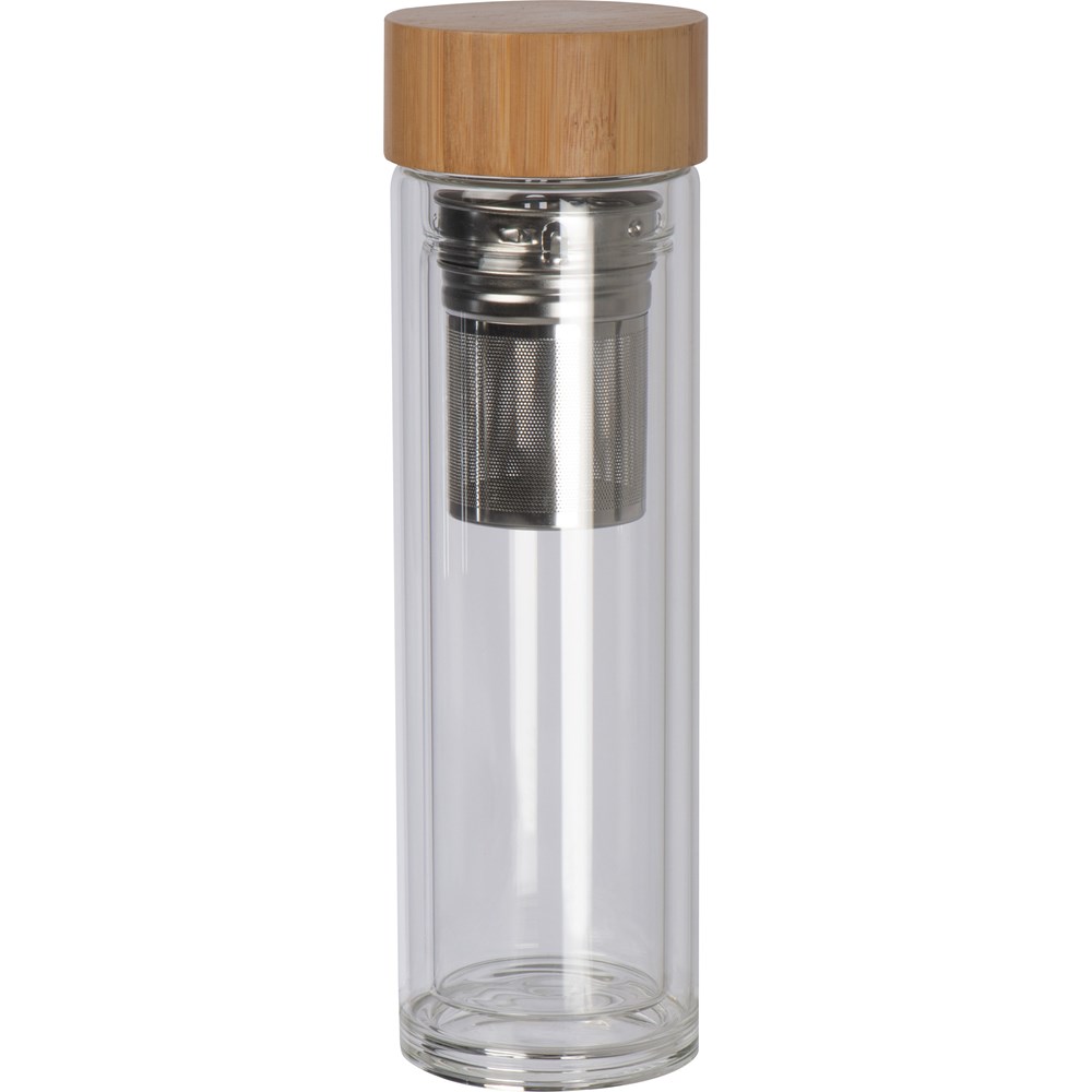 420 ml dubbelwandige glazen fles met bamboo deksel