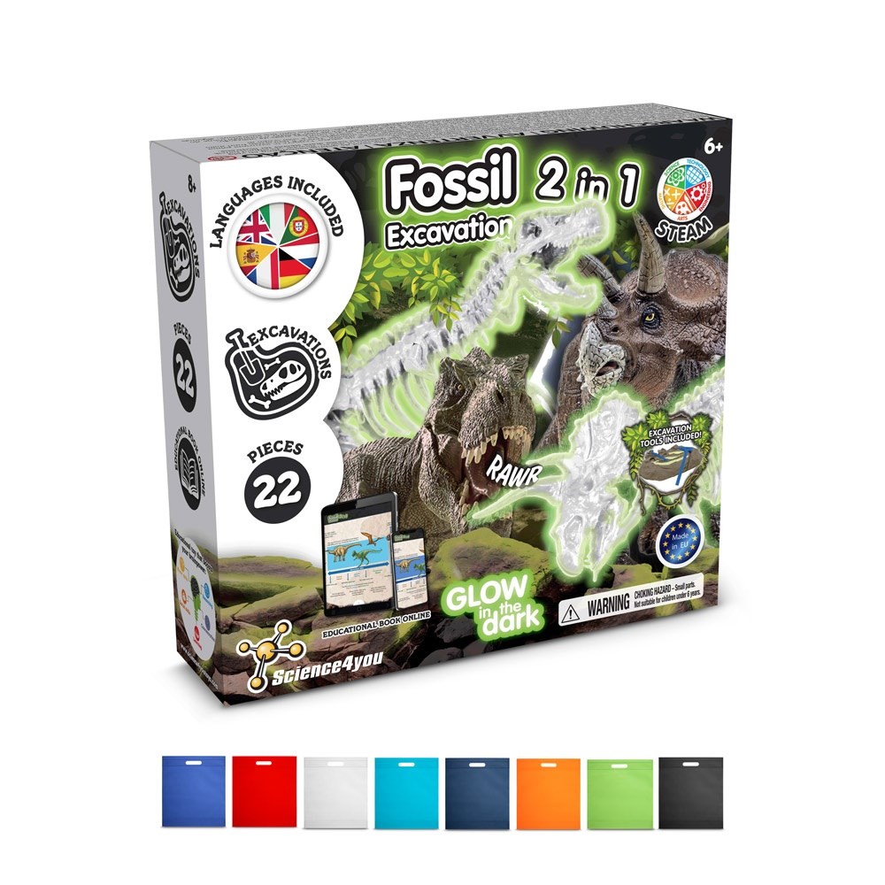 2 in 1 Fossil Excavation Kit IV. Educatief spel geleverd met een non-woven cadeauzakje (80 g/m²)