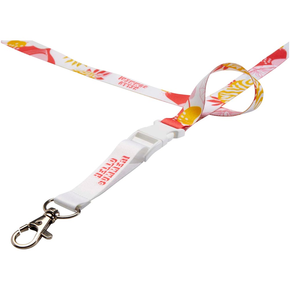 Balta sublimatie lanyard met safety breakaway sluiting en gesp