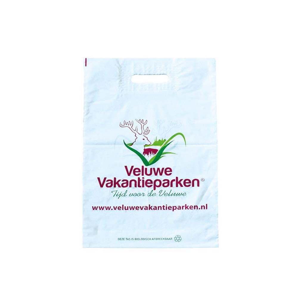 Plastic tas 30 x 45 x 7,5 cm, 48 micron, biologisch afbreekbaar, stanshandvat, 1 zijde