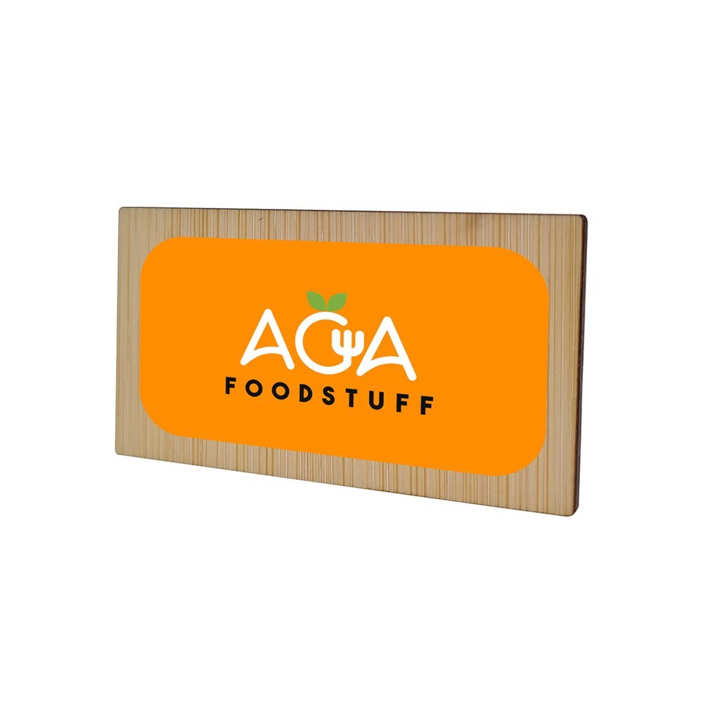 Badge Bamboo Rectangular 40 x 74 mm, Magnet, Print in full color