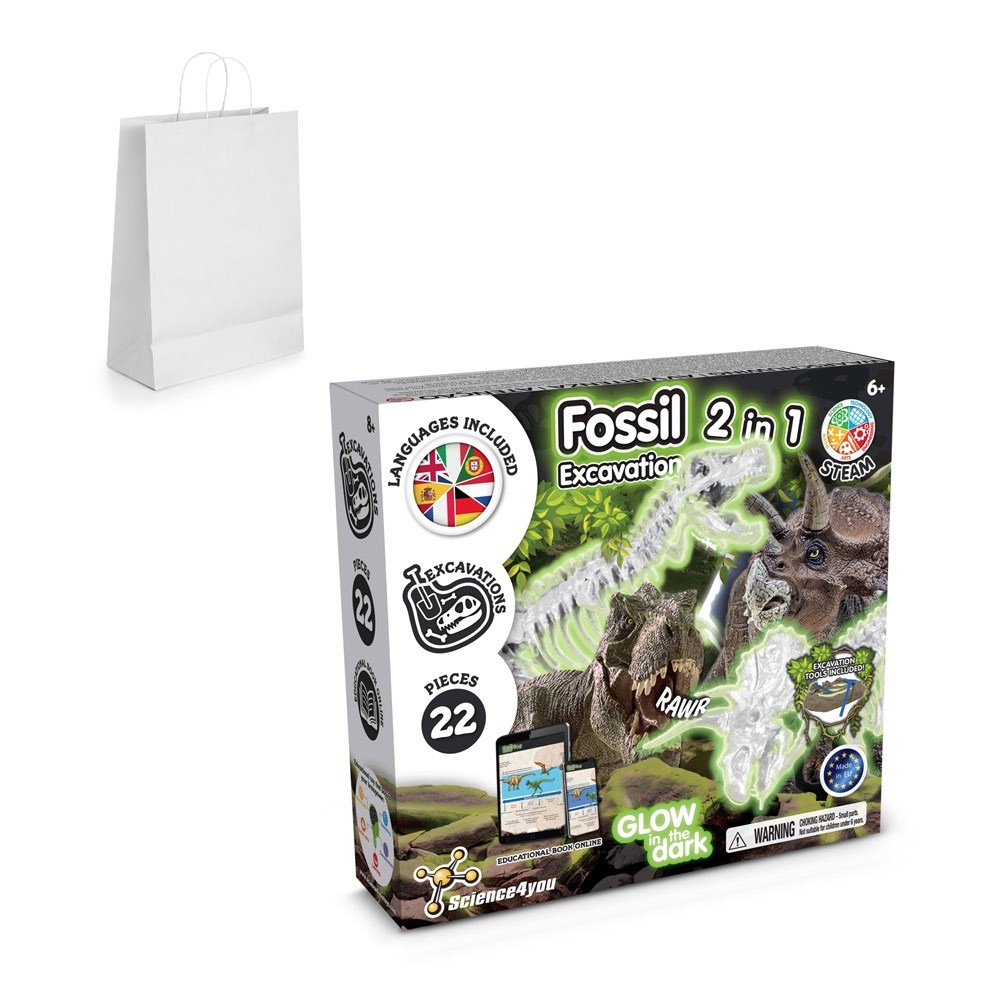 2 in 1 Fossil Excavation Kit II. Educatief spel geleverd met een kraftpapier cadeauzakje (90 g/m²)